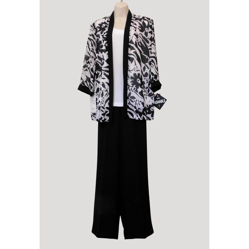 Kathy Roberts 2-Piece Set Women’s 14 Black White Jacket Pants Polyester